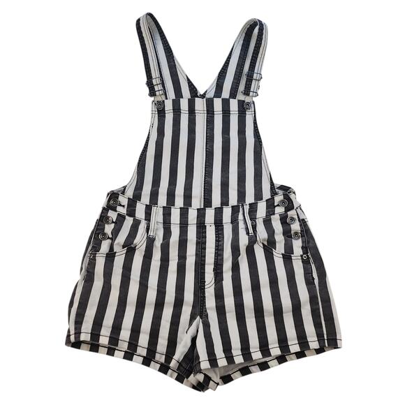 Striped Overall Romper Womens Medium Black White Beetlejuice Referee Conductor - Picture 3 of 16